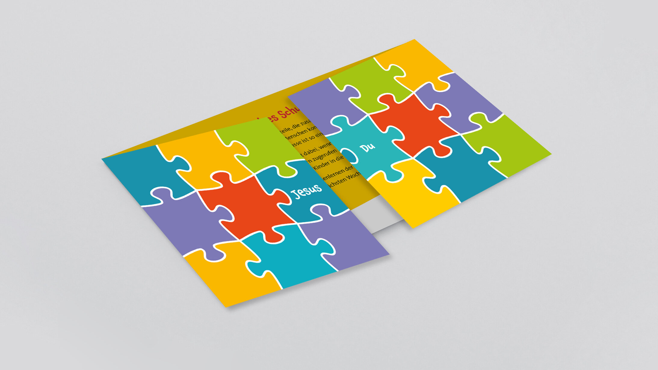 Blank folded paper Leaflet or Flyer mock up on gray background